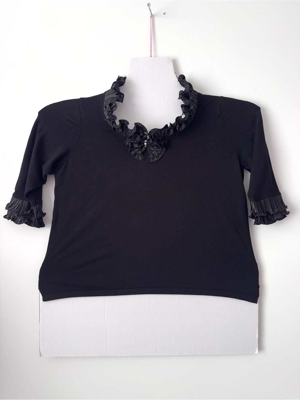 y2k ruffle collar rhinestone sweater top